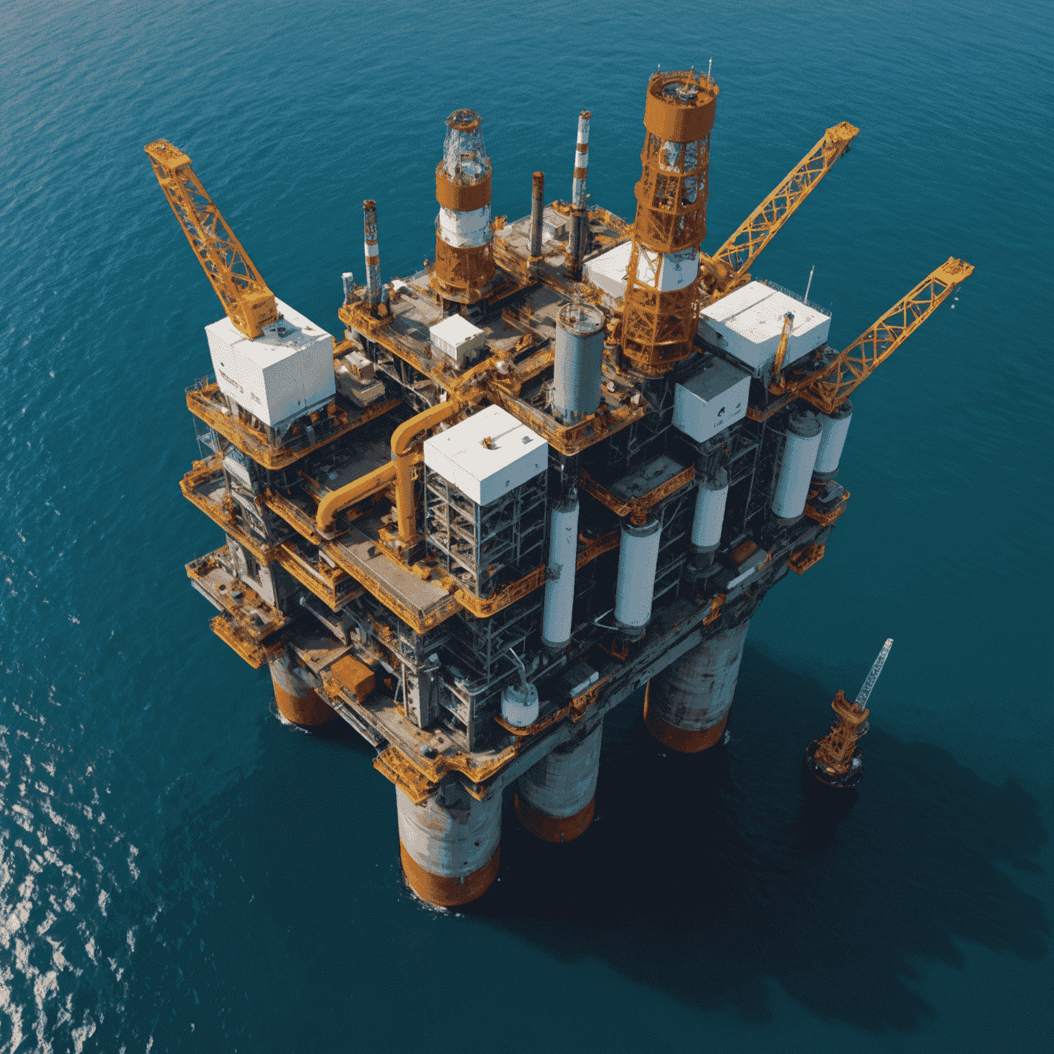 Aerial view of an offshore oil rig with modern technology integration, symbolizing the evolving trends in the oil and gas industry