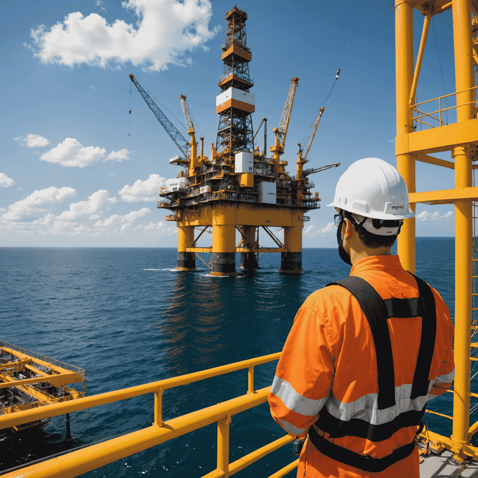 Offshore oil rig with new safety equipment, demonstrating improved safety measures in response to policy changes