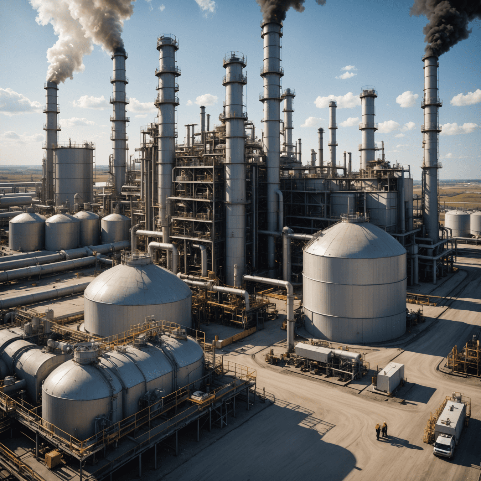 A team assessing risks in an oil refinery using advanced software and 3D models