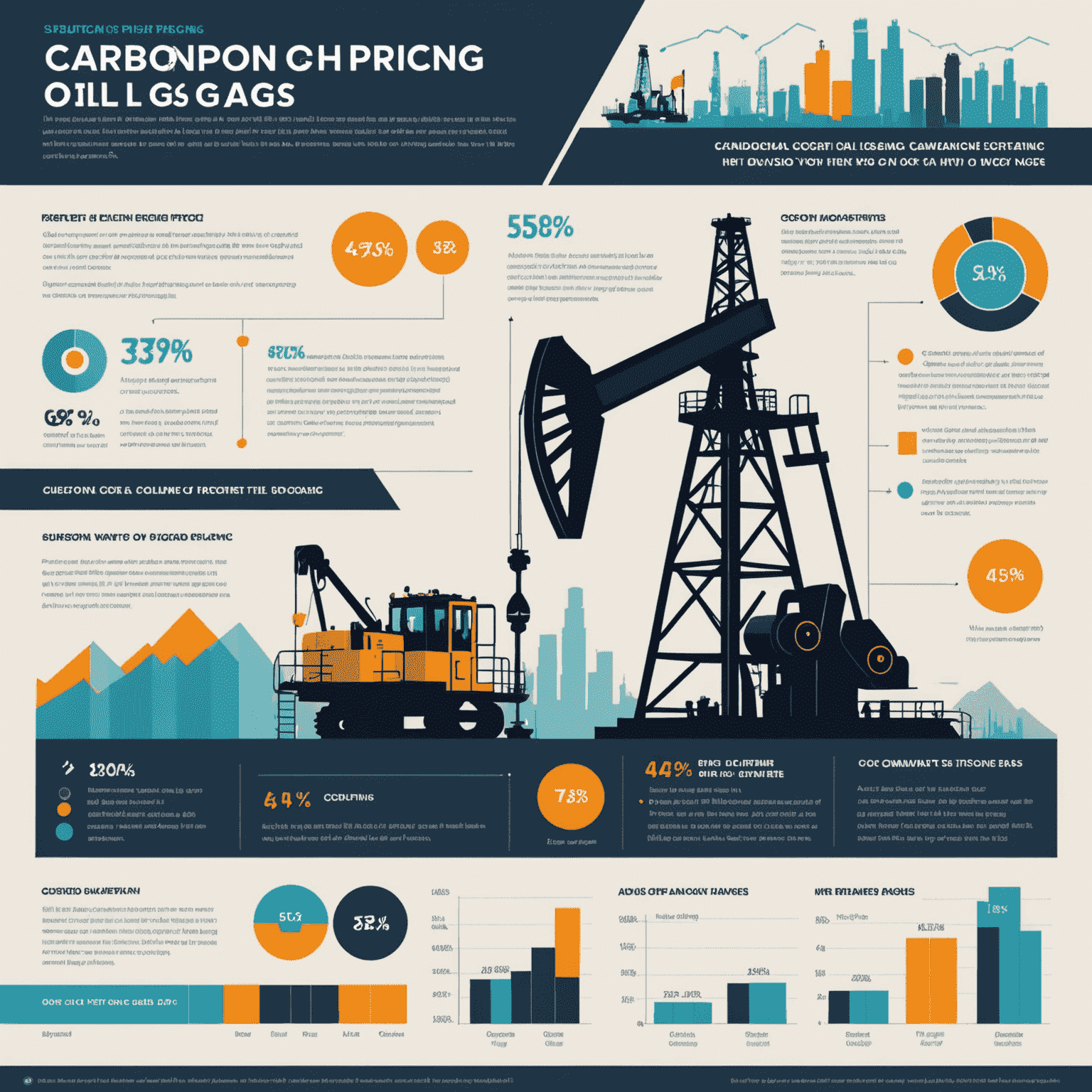 Infographic showing carbon pricing impact on oil and gas operations, with charts and graphs illustrating cost implications